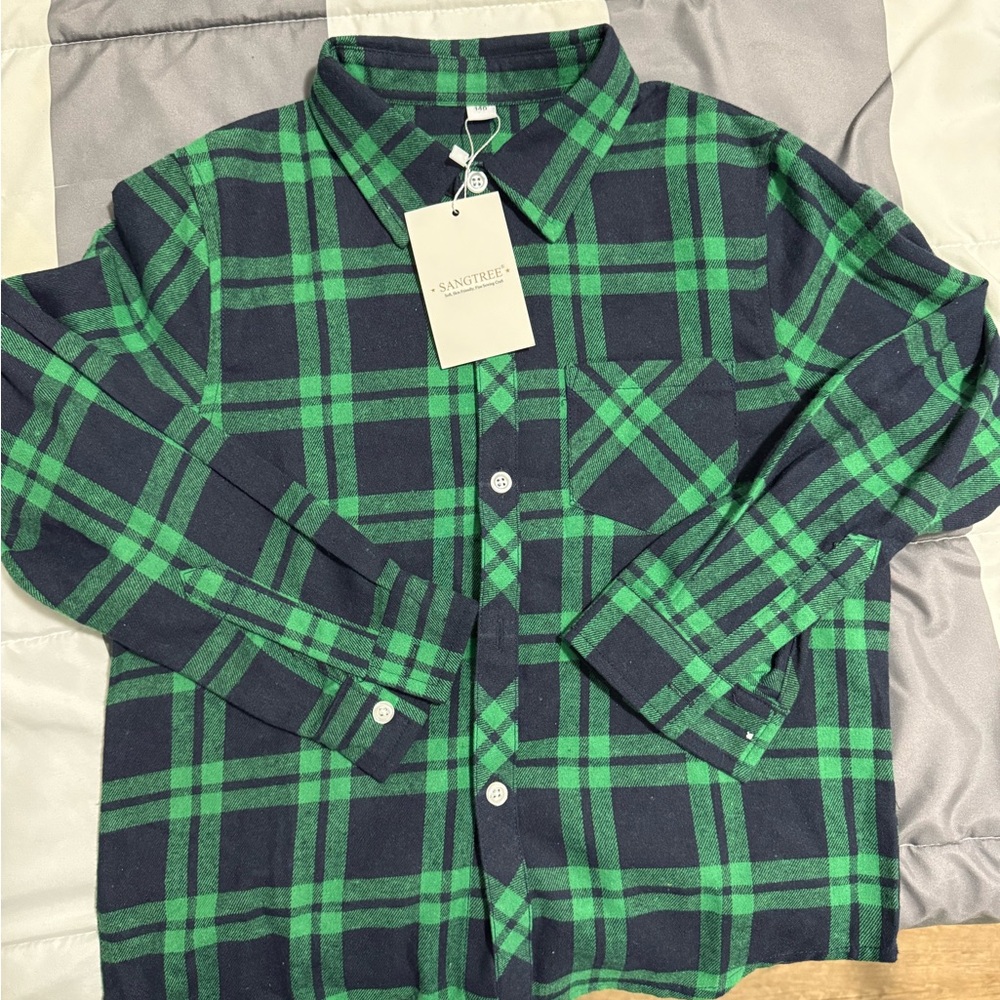 Amazon Green and Black Plaid Button Down Shirt